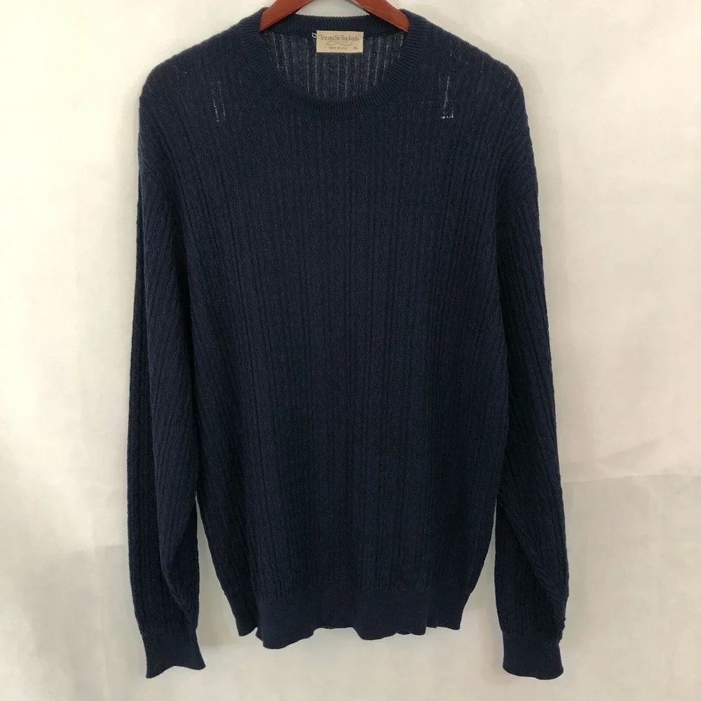 Tricots St Raphael Sweater Mens XL Cable Knit Blue Vintage Union Made Preppy
